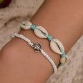 Set braccialetti bohémien da spiaggia con conchiglia blu e ciondolo a tartaruga - Stile Tartaruga Corda Blu (47 Corda Blu 11773)