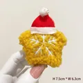 Cute star-shaped Christmas brooch in yellow plush with red Santa hat and snowflake - Xmas Hat Snowflake Star