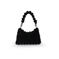 Elegante borsa in peluche nera con tracolla di perline per uno stile invernale - Nero