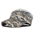 Digital camouflage sun visor cap with unique grey long synthetic hair wig detail - S(54-56cm) / Digital Camo Coffee Grey/Grey Wig