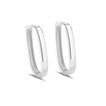 Elegant S925 sterling silver U-shaped oval hoop earrings with polished metallic finish - 925 Silver / White Gold