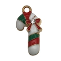 Ciondolo natalizio a bastoncino di zucchero con fiocco rosso e strass lucido - Stile Caramella di Natale (12529) / 1 pezzo (11x22mm) / Multicolore