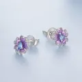 Orecchini a fiore in argento 925 con smalto viola e pietra blu centrale - Orecchini a Bottone Fiore (BSE1291)