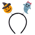 Close-up of Halloween headband with orange felt pumpkin and blue glittery ghost on springs - 16# Pumpkin + Ghost
