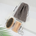 4-piece men's beard grooming set with boar bristle brush, wood comb, scissors, and pouch - Beard Set