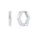 Orecchini a cerchio esagonali in argento S925 minimalisti con finitura metallica lucida - Argento - Esagono Huggie