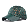 Casquette de baseball à carreaux avec visière en cuir vert et motifs en velours - Réglable / Vert à Carreaux