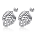 Polished silver multi-layer stainless steel earrings with butterfly back in silver finish - Steel Multi-hoop Combination Style (4)