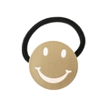 Black elastic hair tie with a golden circular hollow smiley face metal charm accessory - Small Flat Gold Brushed Hair Tie