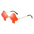Chic mushroom shaped rimless sunglasses with transparent red lenses and gold metal frames - Gold Red
