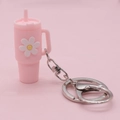 Pink mini silicone cup keychain with white daisy charm and silver carabiner - Light Pink Flower Cup Keychain