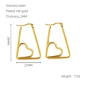 18K gold plated stainless steel triangle earrings with heart design, 39mm size - Gold