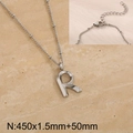 Polished stainless steel necklace featuring a bold uppercase letter R alphabet pendant - Silver Letter R (KN287065-Z)