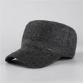 Herren Cadet Cap in Dunkelgrau aus dickem Wollgemisch mit flacher Oberseite und Logo - Verstellbar / Schwarz