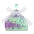 Detail of laser-cut princess silhouette favor box with purple gradient iridescent finish - Rainbow Purple