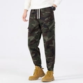 Men's forest green camouflage cargo pants with drawstring cuffs and large side pockets - Army Green
