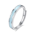 S925 Sterling Silber offener Ring mit hellblauem Wellenmuster und verstellbarem Band - Einstellbar Offen / Herrenring (FDJZ-370)