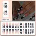 Uñas postizas negras francesas con estrellas de corazón plateadas y circón en 3D - SGCY-183 Estilo de Diamantes de Corazón Negro Nude