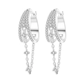 Boucles d'oreilles créoles argentées avec pampilles et zircons cubiques scintillants - Créole à Triple Pompon Incrusté 4340