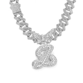 Iced out silver Cuban link chain necklace with crystal butterfly and letter L pendant - Silver Letter Z