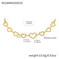Dettaglio che mostra dimensioni e peso del bracciale a catena a cuore dorato con zirconi - Cuore 19cm / Oro Cuore Zircone
