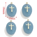 Blue turquoise oval pendant with gold cross inlay for DIY necklaces, 18x13mm size - Teardrop Light Blue Rock - Cross