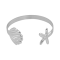 Silver open bangle bracelet featuring detailed starfish and seashell ocean motifs - Silver Shell Starfish Cuff B3