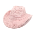 Pink plush western cowboy jazz hat in soft faux fur for winter warmth and fashion - M (56-58cm) / Pink