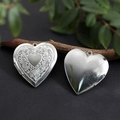 Silver-finished heart locket pendant with floral relief and polished back side - Wreath Heart Locket 42*42mm / Raw Blank