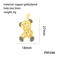 Ciondolo a forma di orsetto dorato con zirconi blu e indicazioni delle dimensioni - P05446 / Oro-Zirconia Blu