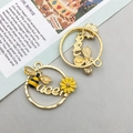 Yellow enamel bee and flower alloy pendant charm with Bee lettering and gold finish - KC Gold Yellow Flower Bee Ring (17x17mm)