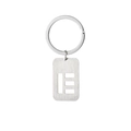 Silver brushed metal military tag keychain with creative hollow cutout design - Letter E