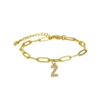 18k gold plated paperclip chain bracelet with a sparkling zircon letter Z pendant - Letter Z