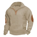 Detail eines khakifarbenen Waffelstrick-Sweatshirts mit braunen Ellbogen-Patches - S / Khaki