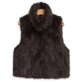 Brown faux fur high neck vest for women in a stylish sleeveless autumn winter design - Coffee