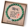 Green jade bead bracelet with moonstone for Mom in a gift box with a heartfelt message - Green Jade Moonstone With Card No Box