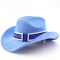 Dettaglio cappello da cowboy celeste con fascia etnica e trama in scamosciato - M (56-58cm) / Blu cielo profondo