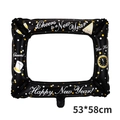 Black and gold inflatable Happy New Year photo frame balloon measuring 53x58cm - New Year Wine Glass Photo Frame Balloon