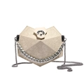 Beige geometric heart handbag with floral embossing and silver chain strap - Off White