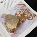 Elegant gold hexagonal evening bag with sparkling rhinestones and metal chain strap - Gold Octagon Small Rhinestone