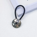 Western cowboy style black hair tie featuring a silver cross charm with a black gemstone - Cross-Black