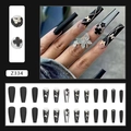 Long ballerina press-on nails in black with glitter butterfly and flower designs - Z334 Mysterious Butterfly (Glue Style)