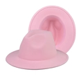 Pink wide brim wool felt fedora hat featuring classic indented top and interior sweatband - Thickened Hardened Pink