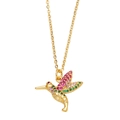 Collana a colibrì alla moda con zirconi colorati su una sottile catena dorata - Colibrì / Oro 18K