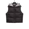 Gilet imbottito alla moda con cappuccio nero e grigio e tasche con cerniera in metallo - XS / Nero e Grigio