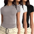 Dreierpack schmal geschnittene Langarmshirts für Damen in Schwarz, Weiß und Dunkelgrau - XS / Oberteile / 3er-Pack / Hellgraue Kombination