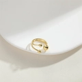 Detail of adjustable gold double layer open ring with polished metal beads ornament - 3 Beads / Gold