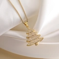 Elegant 18K gold plated Christmas tree pendant necklace with sparkling zircons on white silk - Gold Christmas Tree Style(24735)
