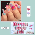 Detail of matte long ballerina press-on nails with colorful wave pattern and model LF484 - LF484 Matte Geometric Lines
