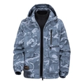 Men's blue camouflage hooded outdoor jacket with windproof fabric and multiple utility pockets - Grey Blue
